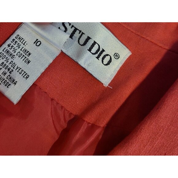 Linen Blend Blazer Women Sz 10 Lined blazer Pink 1 button Adolfo Studio - Picture 10 of 14